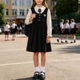 thumbnail image 4 of ATORRE Girls Mini Dress 2026 Stylish Plaid Turn-Down Collar Short Sleeve Flowy Dress Preppy Style Back-to-School Outfits Black A 5-6 Years, 4 of 9