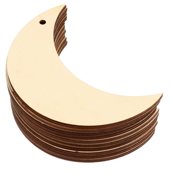 20 Pcs Moon Chips Wooden Moon Decor Wooden Chip DIY Christmas Pendant Moon Cutout Blank Moon Slices DIY Wooden Material