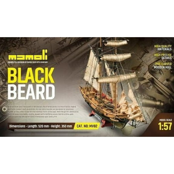 Mamoli MV82 - Blackbeard - Wood Plank-On-Frame Ship Model Kit - Length: 520 mm (21"), Height: 350 mm (14") Scale 1/57