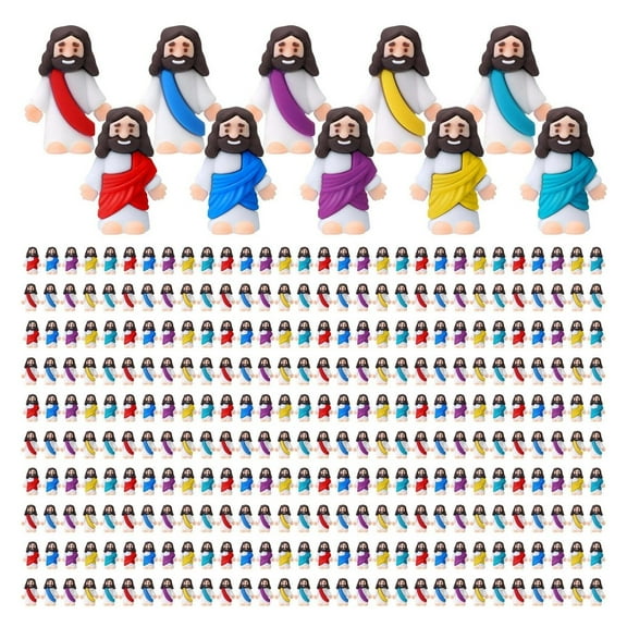 MAE 300 Pcs Little Jesus Figures Bulk Original Design Mini Pocket Jesus Toys Rubber Figurine to Hide and Seek Religious Party Favors Sunday School Craft Baptism Gifts(Macaron Color)