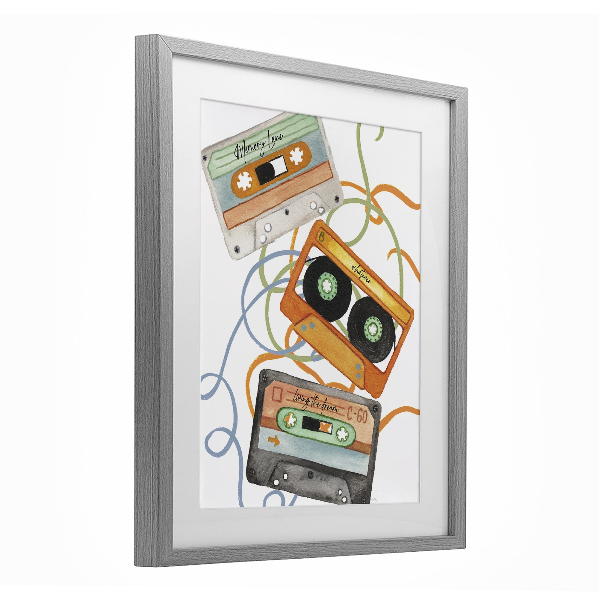 Stupell Industries Cassette Mix Tapes Trio Gray Framed Print Under Glass, design by Elizabeth Medley