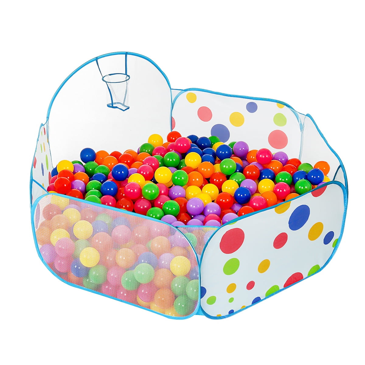 Balls not Included 4 Ft Sea Ball Pool for Indoor Outdoor Portable Baby Ball Pit Toddler Ball Tent Foldable Kids Play House with Basketball Hoop & Zippered Storage Bag 