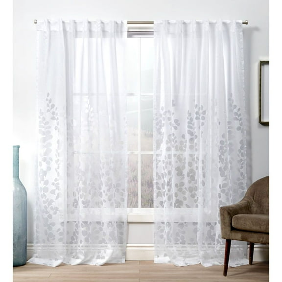 Exclusive Home Wilshire Burnout Sheer Hidden Tab Top Curtain Panel Pair, 54"x96", Winter White