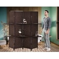 thumbnail image 3 of 4 Panels Room Dividers with 2 Removable Storage Shelves Folding Portable Partition Screen with Hand-Woven Rattan Design Wood Frame Fiber Privacy Screen with Shelves for Home and Office, 3 of 7