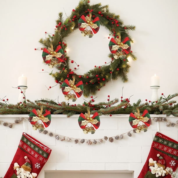 Adornos navideños, mini cascabeles navideños, lazos para decoración de cajas de regalo, guirnaldas, accesorios navideños DIY, lazos colgantes, nueve paquetes de adornos de poliéster.