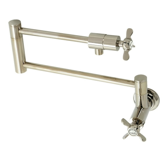 Kingston Brass KS4106BEX Essex Two-Handle 1-Hole Wall Mount Pot Filler Faucet in Polished Nickel