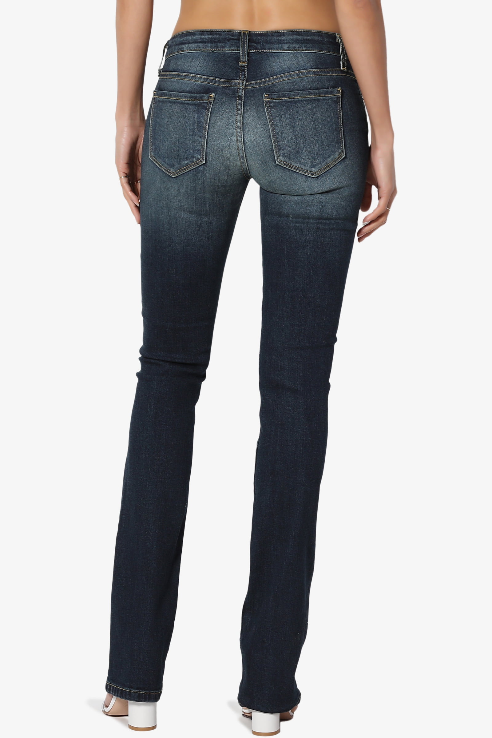 TheMogan Vintage Versatile Washed Stretch Denim Mid Rise Slim Boot Cut Jeans