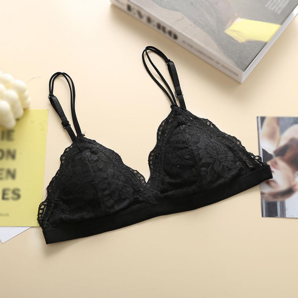 French Style Bra Without Steel Ring Lace Bralette Thin Underwear Triangle  Cup Bra Women Brasieres Wireless Lingerie Color Black Cup Size One Size