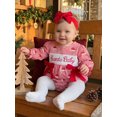 thumbnail image 5 of RUINIXCW Baby Girls Christmas Plaid Romper Letter Embroidery Long Sleeve Round Neck Bodysuit with Bow Headband, 5 of 8