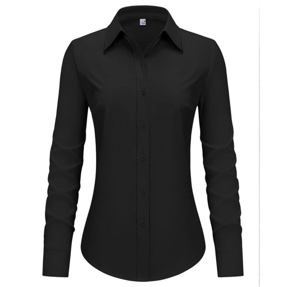 Siliteelon Womens TR Fabric Stretchy Knit Button Down Shirts Business Work Blouses Long Sleeve Collared Office Corset Tops