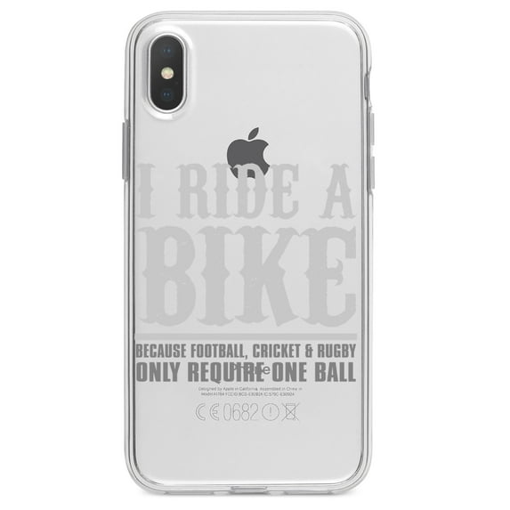 DistinctInk Clear Shockproof Hybrid Case for iPhone XS Max (6.5" Screen) - TPU Bumper Acrylic Back Tempered Glass Screen Protector - I Ride Bike - Sports Only Require 1 Ball
