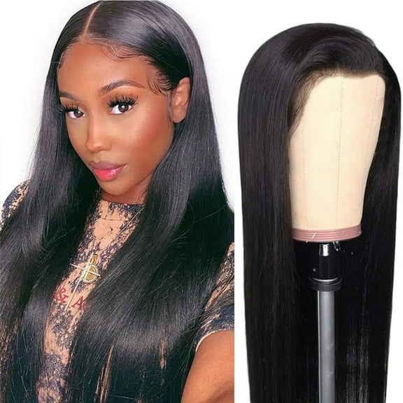 UTOURS Human Hair Wigs For Women Bangs Medium Long Parted Long Women's Black Wig Straight Wig Wig