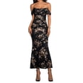 thumbnail image 1 of Vestido Maxi con Hombros Descubiertos, Corsé Fruncido, Ajustado, Vestidos Formales para Invitadas de Boda para Mujeres Negro e Impresión S, 1 of 8