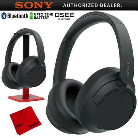 Sony WHCH720N/B Wireless Noise Cancelling Headphone, Black Bundle with Deco Gear Pro Audio Headphone Stand   Microfiber Cleaning Cloth