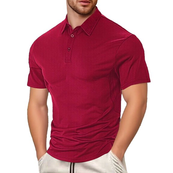 MIXUE Polo Shirts For Men Summer Solid Color Lapel Button Down Short Sleeve Slim Fashion Comfortable Tee Shirts Activewear,Red,XXXL