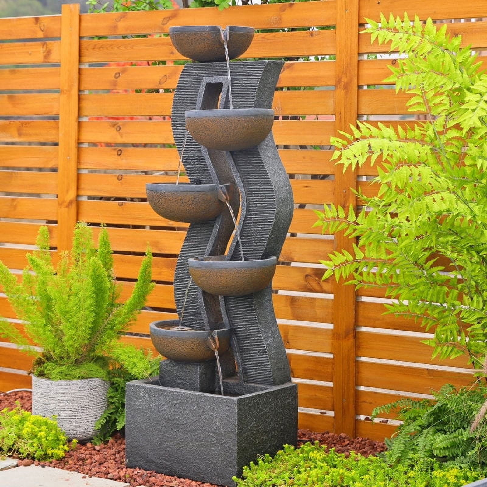 6-Tiered Garden Water Fountains Large Outdoor Fountains and Waterfalls with Light for Patio Yard Porch Pool Decor