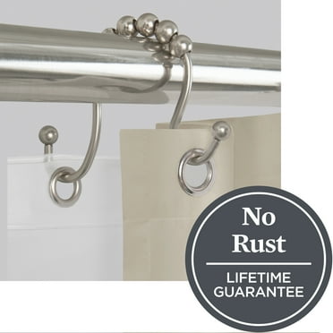 Better Homes & Gardens Brushed Nickel Easy Gliding Double Shower Curtain Hooks, Rustproof Set of 12