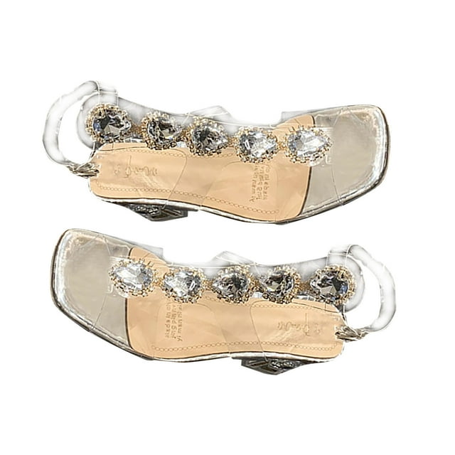 Amzcrzy Zapatos de mujer,Zapatos de mujer,Zapatillas de mujer, Sandalias casuales de tacón grueso para mujer, tacones de fiesta de moda con diamantes de imitación brillantes Sandalias Mujer Zapatilla