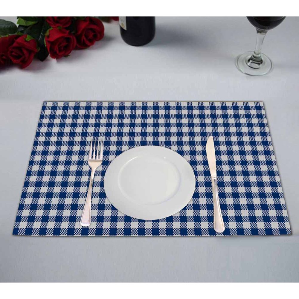 PKQWTM Blue Gingham Pattern Kitchen Dining Table Mats Placemats Size