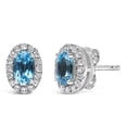 thumbnail image 2 of 10K White Gold 5x3 MM Oval Blue Topaz and Diamond Halo Stud Earrings (I-J Color, I1-I2 Clarity), 2 of 6