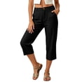 thumbnail image 5 of GEWSEY Linen Capri Dress Pants for Women Casual Elastic Waist Cropped Wide Leg Pants with Pockets Summer Baggy Work Trousers Black for Size L, 5 of 5