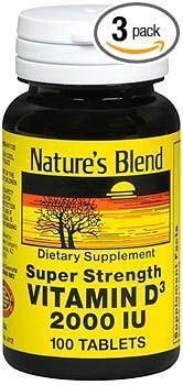 Nature's Blend Vitamin D3 2000 IU Super Strength - 100 Tablets, Pack of 3