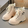 thumbnail image 2 of Girls Winter Combat Boots Fashion Buckle Lace up Side Zipper Waterproof Lug Sole Warm Kids Ankle Booties Beige 11.5 Little Kids, 2 of 6