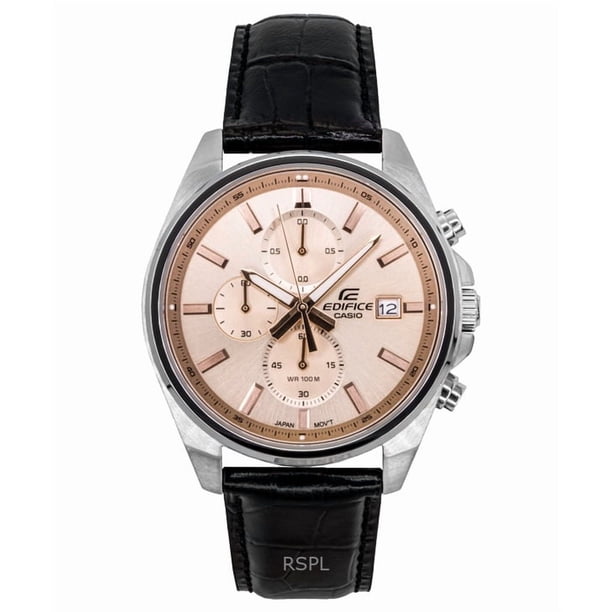 Casio Reloj Edifice Analógico Estándar con Cronógrafo, Correa de Cuero, Esfera Salmón, Cuarzo EFV-610EL-5A, 100 M, para Hombre
