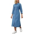 thumbnail image 4 of Vestido de mezclilla para mujer Inspire Chic, ajuste holgado, manga 3/4, con botones, midi, color azul, 4 of 6
