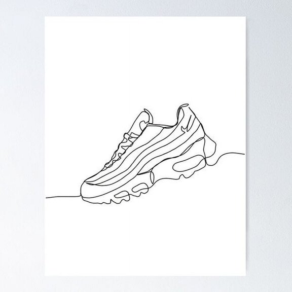 Nike Airmax 95 Sneaker Contour Line Art Minimalism Wall Decor Poster Wall Art, Modern Wall Decor For Living Room Bedroom, 8x12 UNFRAMED