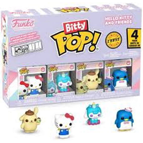 Mini Vinyl Figure Set – Cute Character Kitty 4‑Pack with Display Shelf – Boxed Collectible