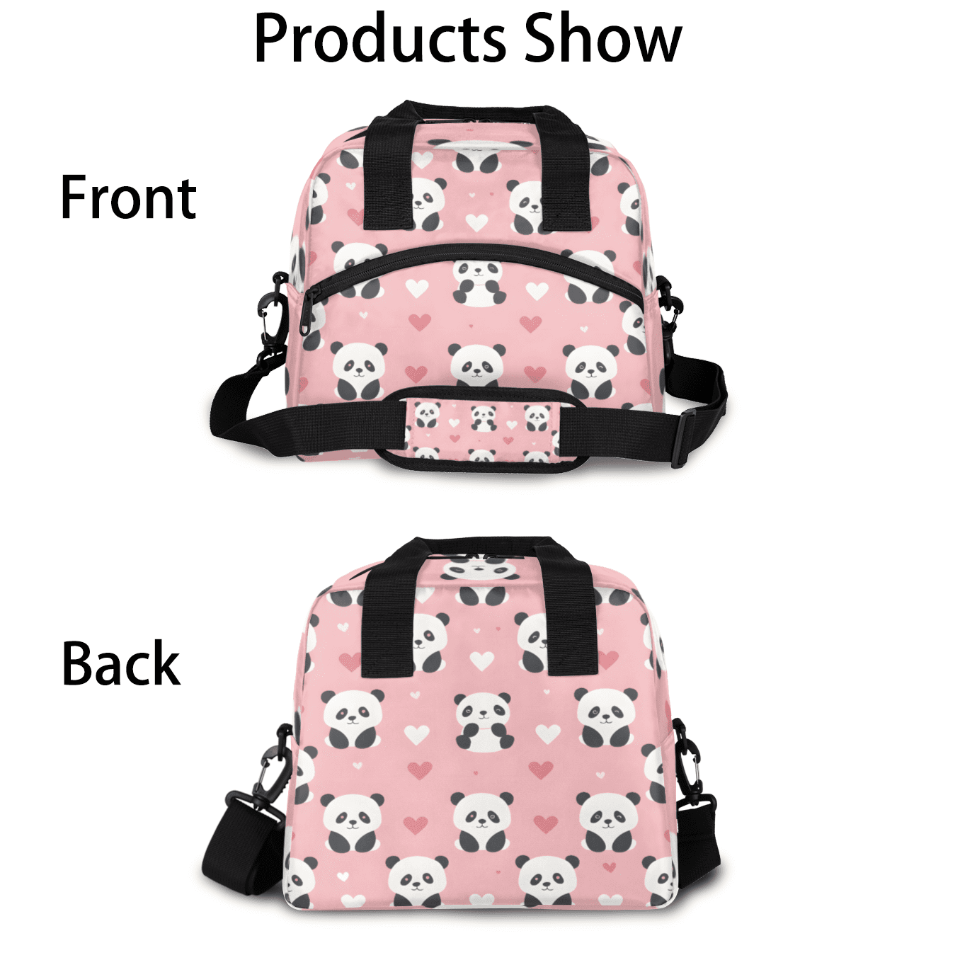 Herdesigns Cute Panda Insulated Lunch Bag for Women Men Adults Large Reusable Lunch Box Animal Panda Leakproof Cooler Tote Bags with Adjustable Shoulder Strap