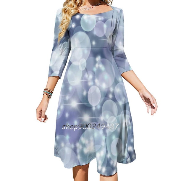 Vestido de verano elegante con escote cuadrado y diseño inspirado en purpurina azul y plateada para mujer, vestido con estampado halter, color azul plateado