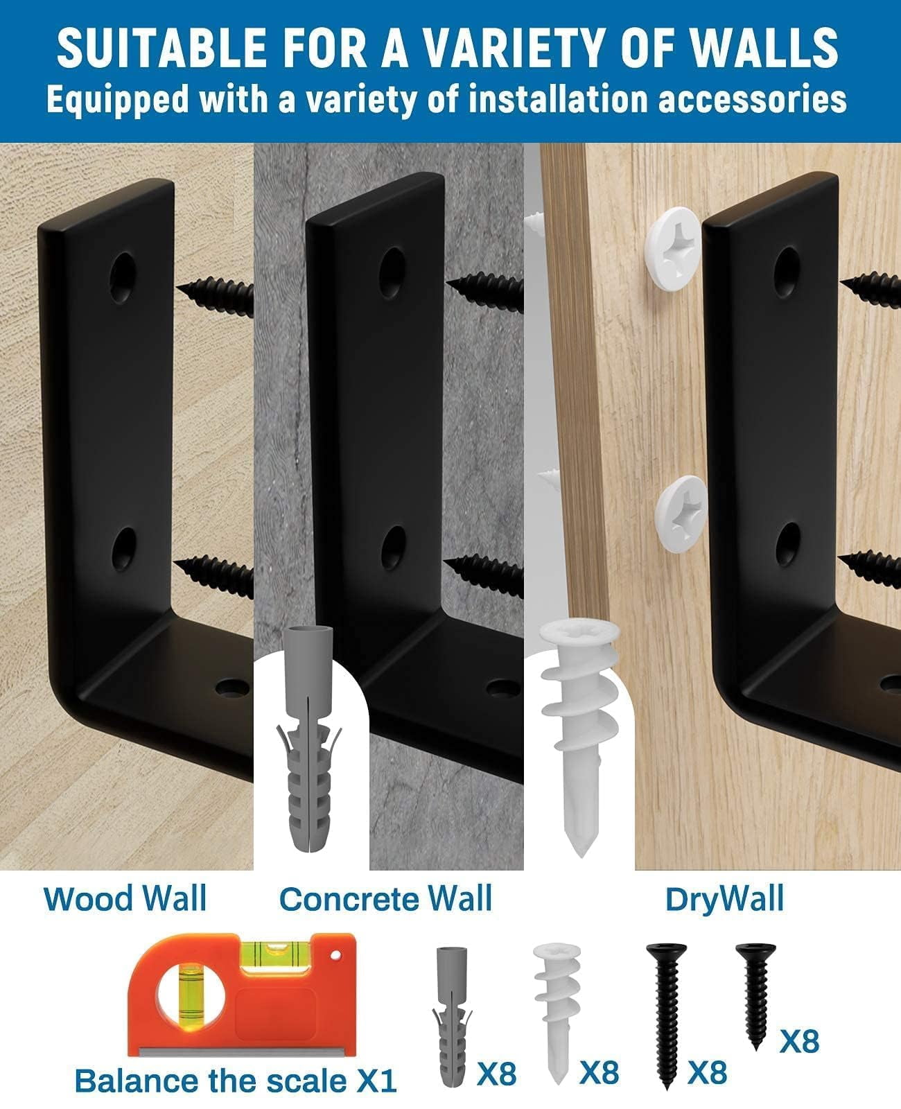 10 Inch Shelf Brackets 4-pack  1/5 Thick Heavy Duty Industrial Bracket For Diy Floating Support Black Coated Wall 9.25" X 6" 1.5"
