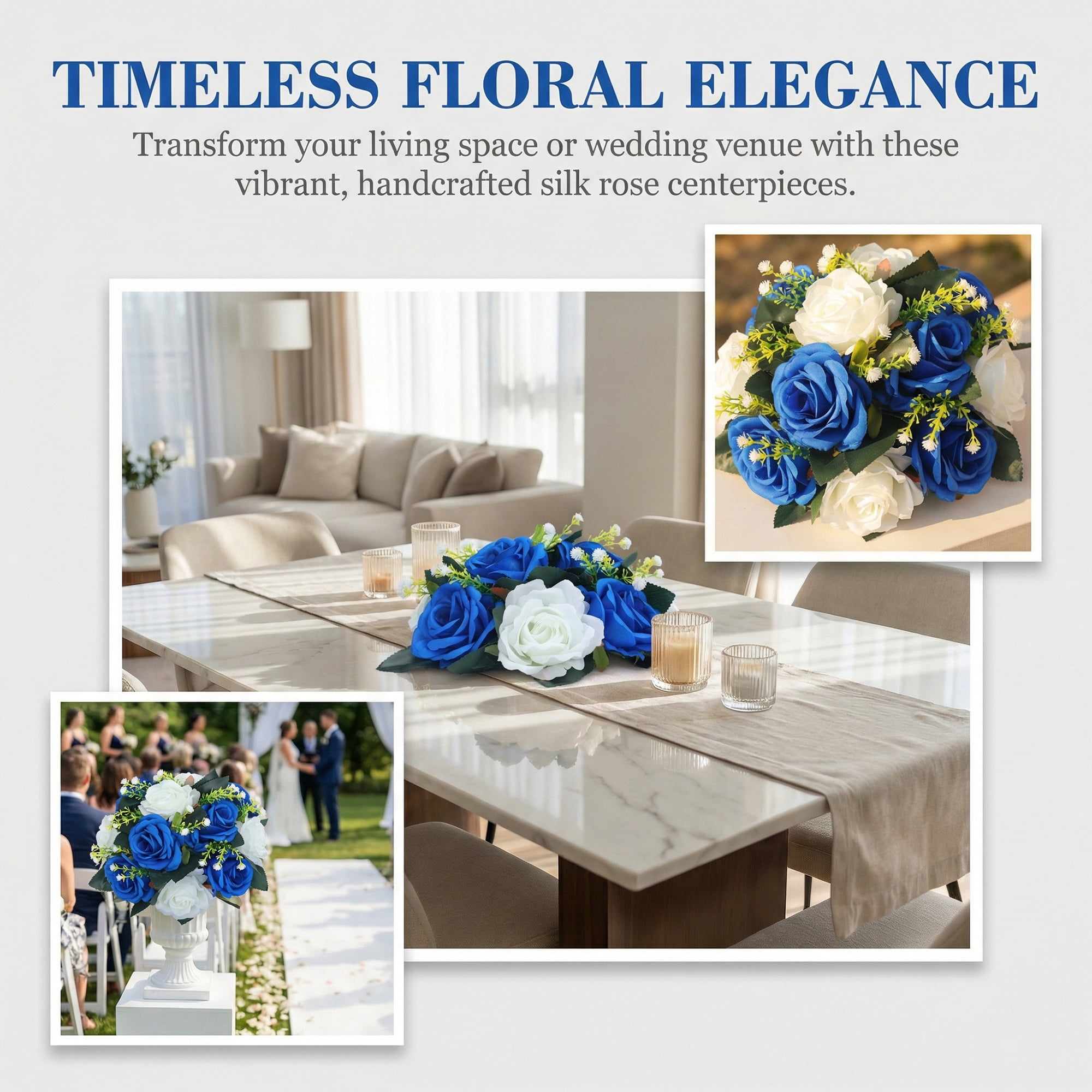 Unique Bargains Artificial Rose Flower Centerpiece Blue 4.7"