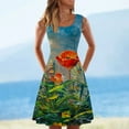 thumbnail image 2 of USSUMA Dresses for Women Party Casual Women's Sleeveless Swing Dress Oil Painting Floral Print High Waist Loose Summer Beach Dresses Flowy Mini Dress, 2 of 5