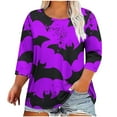 thumbnail image 2 of Jsaierl Halloween Shirts for Women Plus Size Pumpkin Ghost Graphic Tees Work Crewneck T-shirt 3/4 Sleeve Tunic Blouse Tops Halloween Clothes, 2 of 4