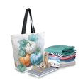 thumbnail image 2 of Open Top Canvas Tote Bag with Zipper Reusable Shopping Bag 13.5x15" Roomy Carryall Watercolor Pumpkins and Leaves, 2 of 9