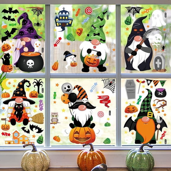 Halloween Window Clings Decor, Removable Window Glass Decals Stickers, Reusable Spooky Holiday Decorations for Home Window Indoor Party Decor