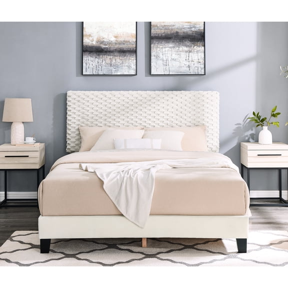 3 Bedroom Compilation, 3d Upholstered Bed And Nightstands, Full, Attractive Decor Full , Plywood Construction, Elegant Design