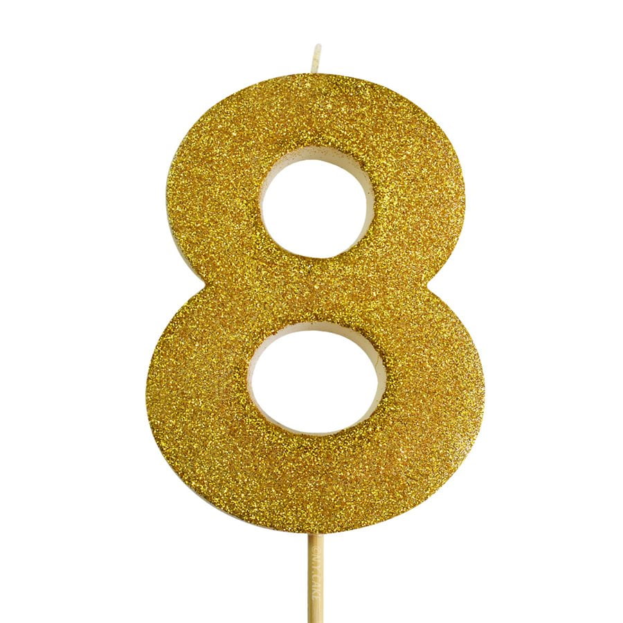 Gold Glitter Number 8 Candle 4"