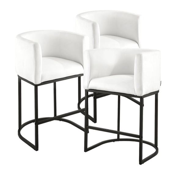 Bar Stool Set of 3, 25 inch Counter Height Stools, Kitchen Island Chairs with Back & Arms, Metal Frame, Footrest, White Fabric Barstools for Dining Room