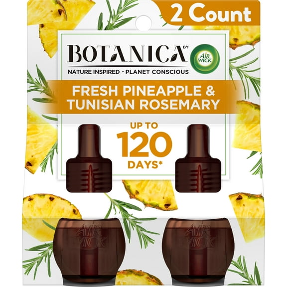 Botanica by Air Wick Plug in Scented Oil Refill, 2ct, Fresh Pineapple and Tunisian Rosemary, Natural Ingredients, Essential Oils, Air Freshener