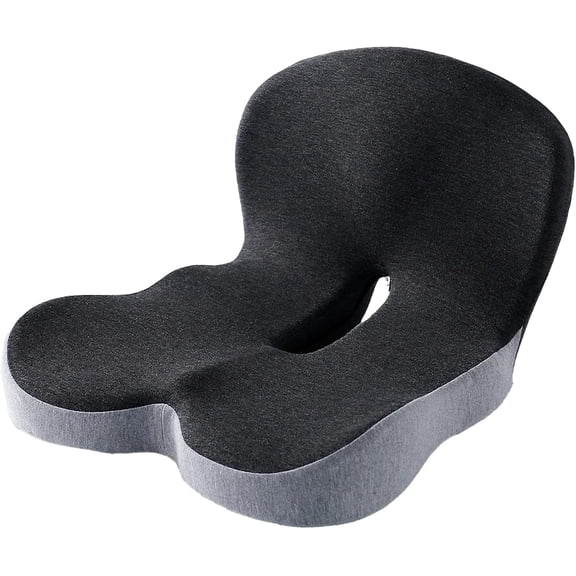 Ergonomic Memory Foam L-Shaped Integrated Cushion, Ultra Breathable & Non-Slip Design, Office Back Cushion for Office Chair, Car (Black & Gray)