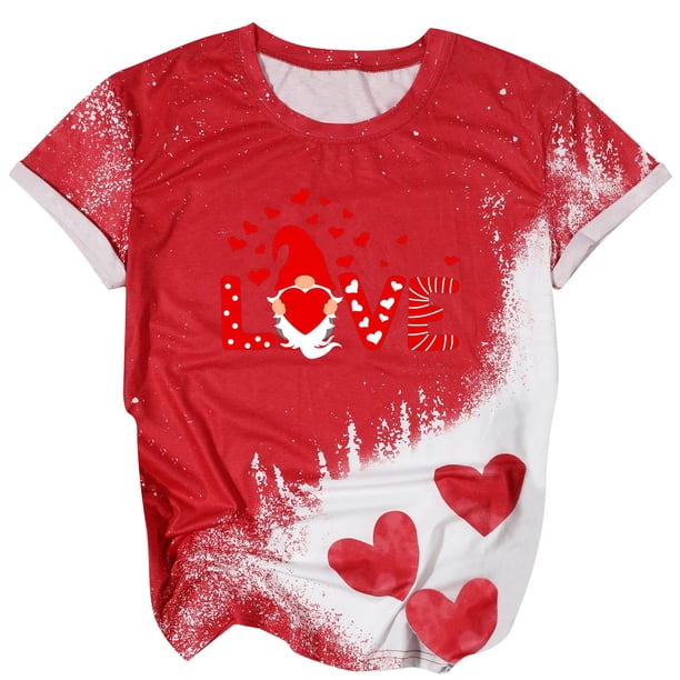 Camiseta holgada de manga corta con cuello redondo y estampado informal para el Día de San Valentín a la moda para mujer Pompotops hfajkhk126780