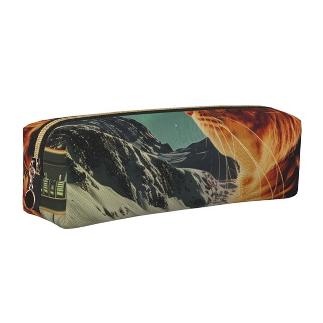 Balery Space Adventurer Cat Estuche de Lápices de Cuero Impreso, Estuche para Suministros de Arte, Estuche de Lápices con Cremallera, Estuche de Almacenamiento de Papelería