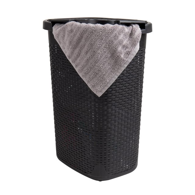 Mind Reader Cesto para la colada delgado de 60 L, cesto para ropa, tapa, diseño de mimbre, plástico, 17.65 pulgadas de largo x 13.75 pulgadas de ancho x 24.15 pulgadas de alto, negro