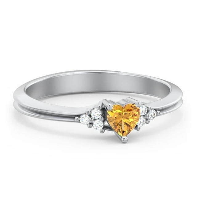 Bague en Forme de Cœur avec Accents d'Épaule - Citrine (November)
