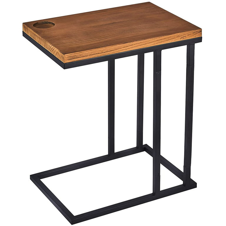  MKYOKO C Shaped Side Table for Couch, End Table, Solid Wood  Tables for Coffee and Snack, Rustic Brown and Black (Color : Black) : Home  & Kitchen