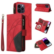Multifunctional Case for iPhone 13 Pro,[RFID Blocking] 9 Credit Cards Holder with Wrist Strap, Premium PU Leather Zipper Wallet Purse Magnetic Flip Phone Cover For iPhone 13 Pro, Red